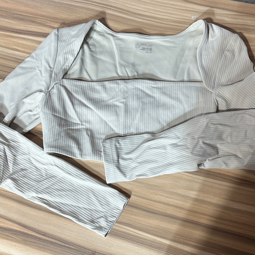 Aerie Light beige workout Ribbed Crop Top